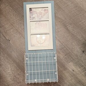 Blue and White Wall Photo Frame with Wire Basket